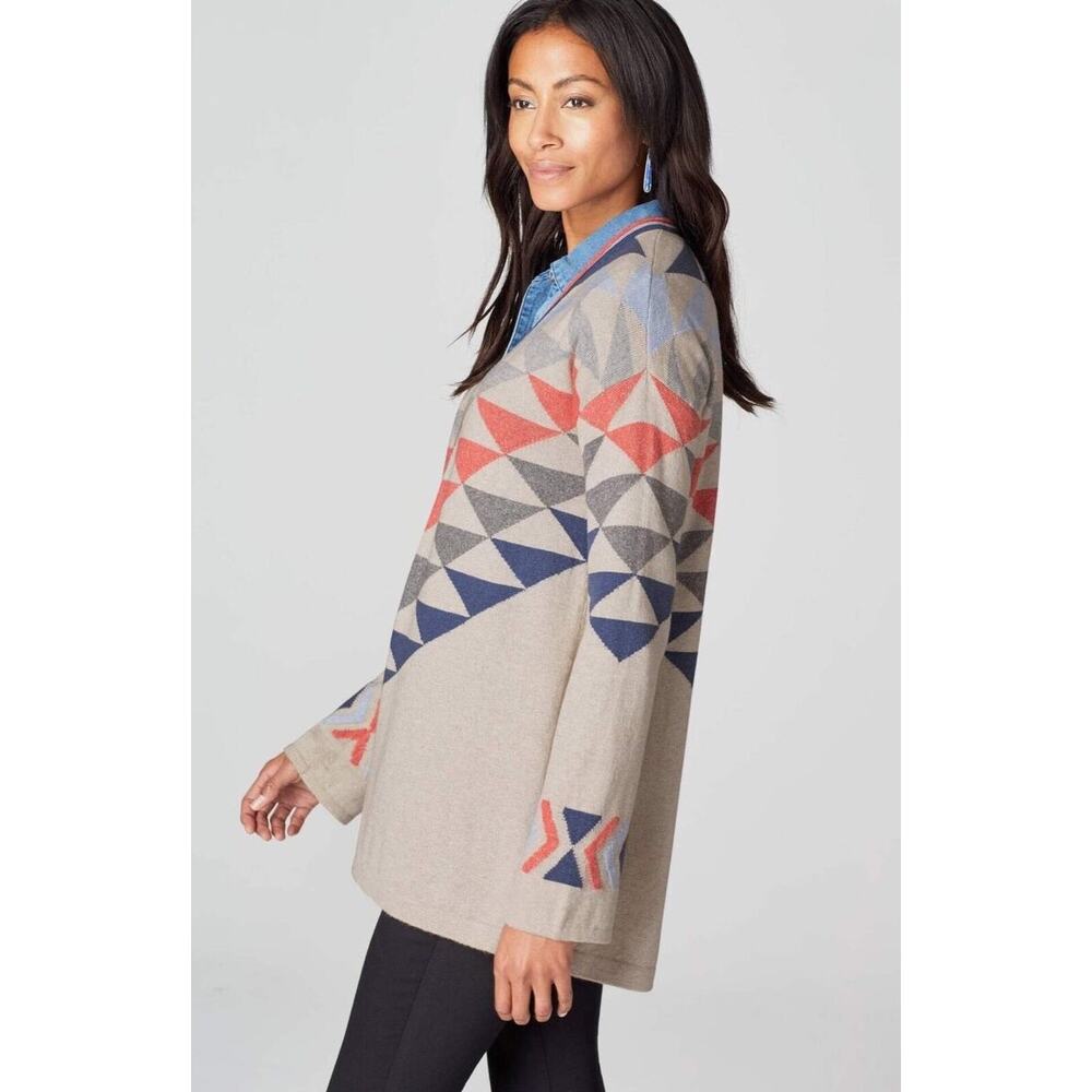 J Jill Womens Intarsia Open Front Cardigan Sz MP‎ | Aztec Western Academia Boho